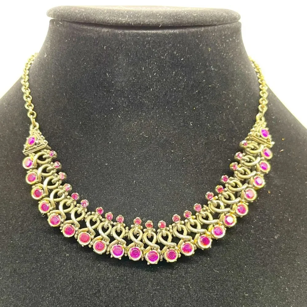 Statement Necklace with Pink Crystal on Laminate chain